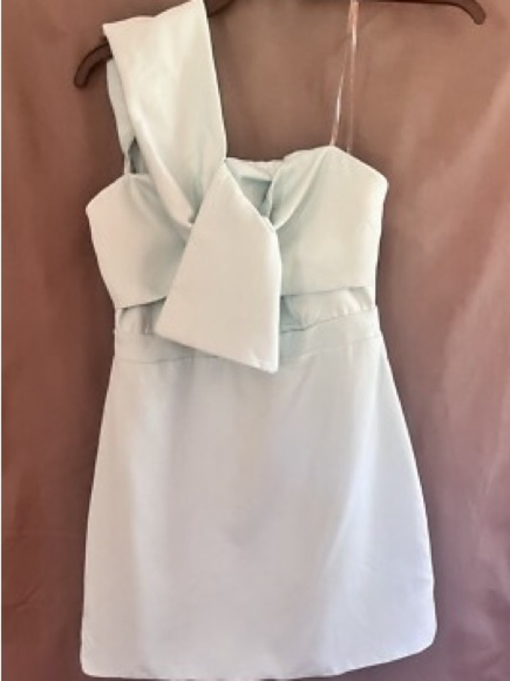 DO+BE Mint Pastel One-Shoulder Mini Dress with Statement Bow